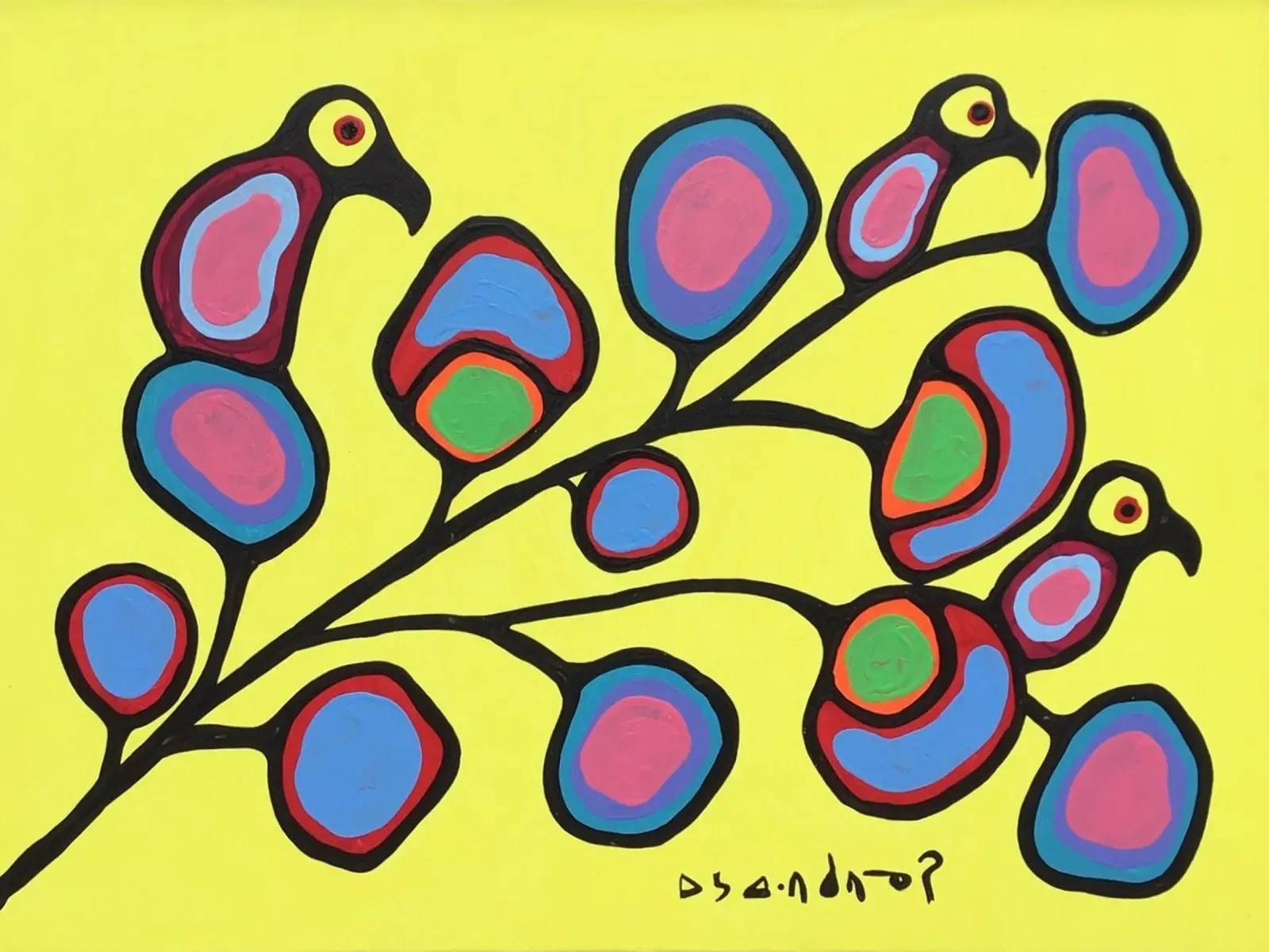 Norval Morrisseau Uccelli su un ramo plexiglass da Riley Art Studio