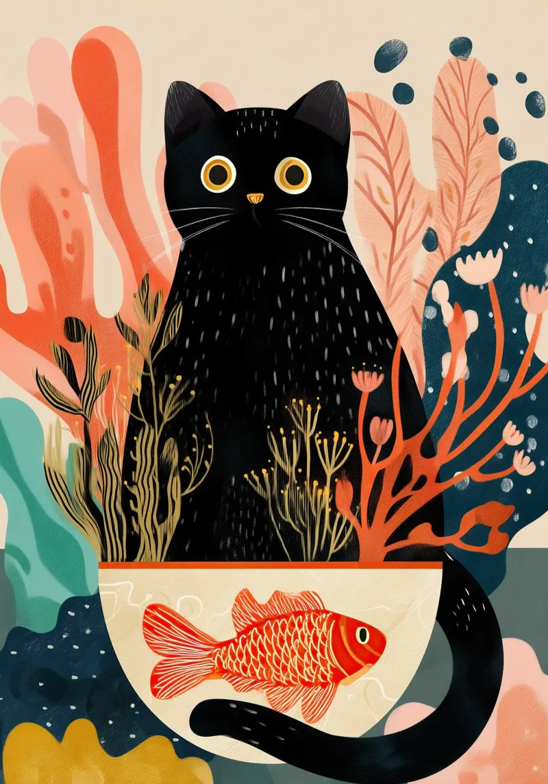 Black Cat and Goldfish poster da Luca