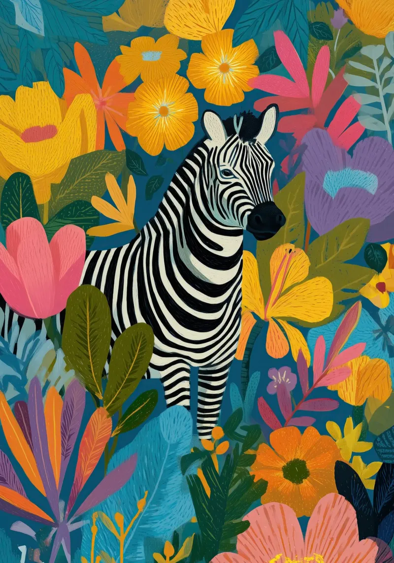 Blooming Stripes - Zebra in Lush Flora plexiglass da Luca