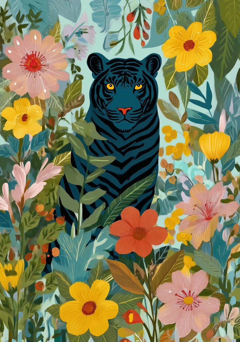 Midnight Tiger in Blooming Jungle pellicola backlit da Luca
