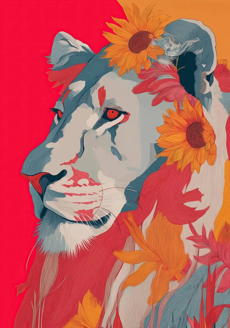 Lion in the Sun alluminio dibond da Luca