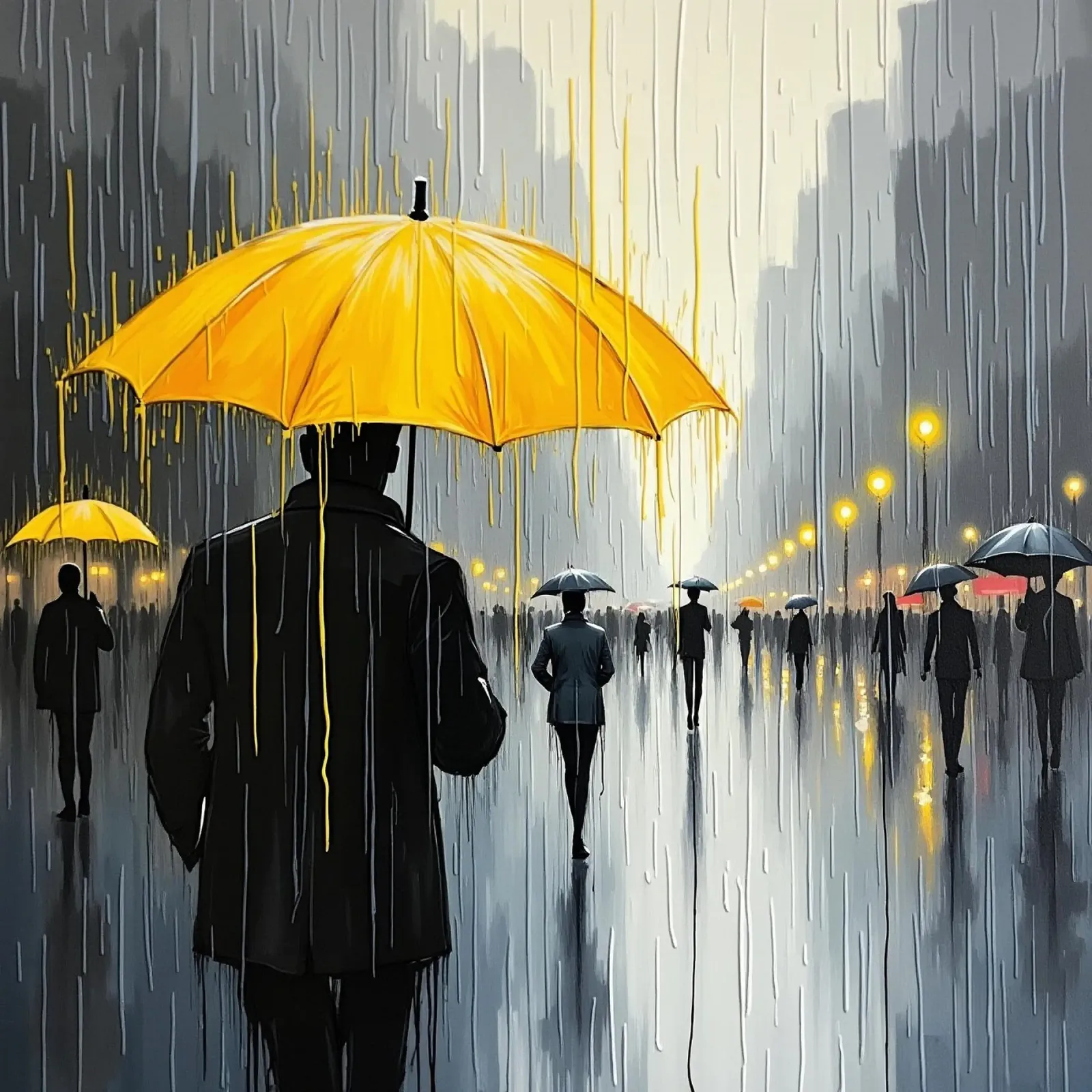 Promenade sous la pluie_parapluie jaune_1 hahnemühle de Fantasie & Mystikwelten by LK