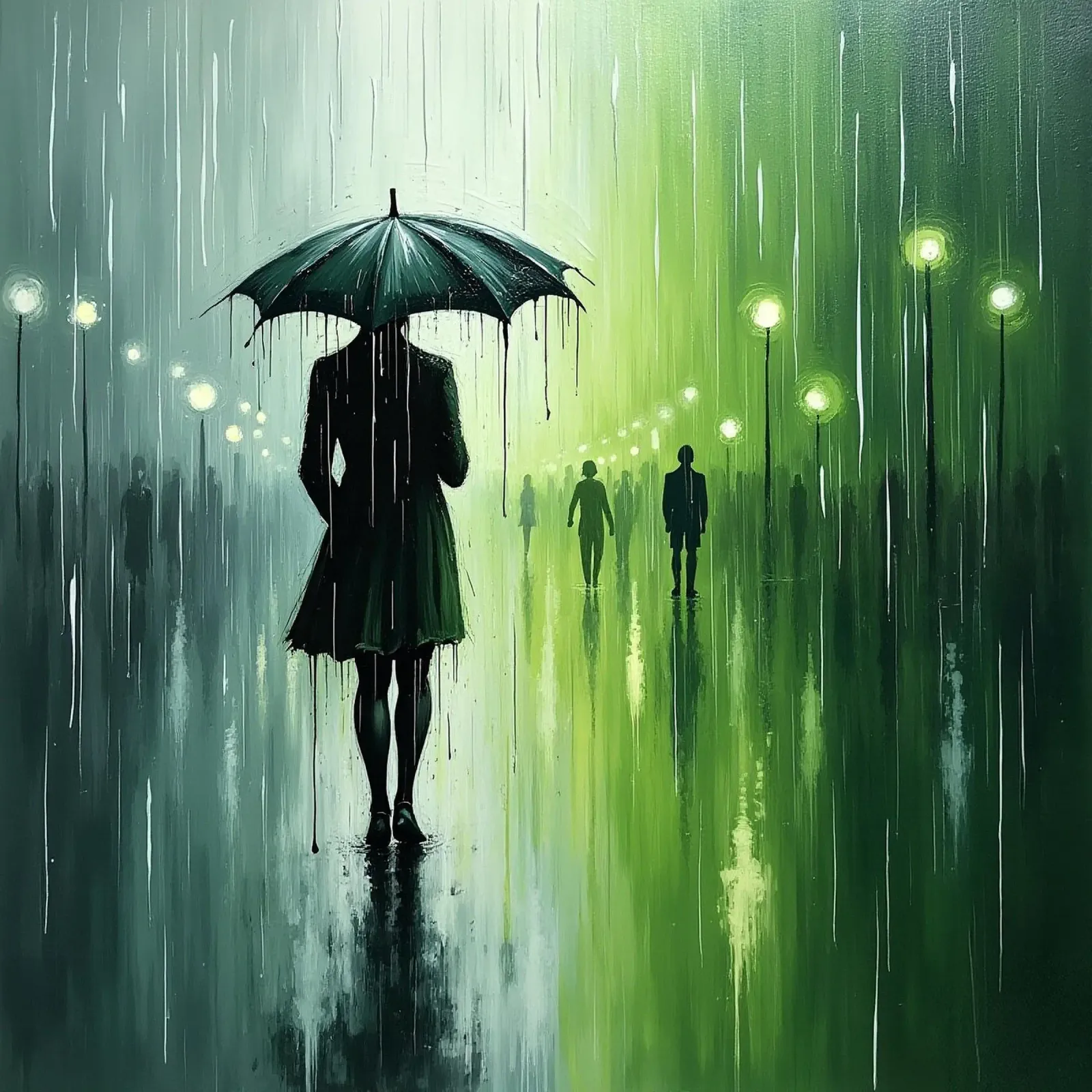 Promenade sous la pluie_parapluie vert_2 hahnemühle de Fantasie & Mystikwelten by LK