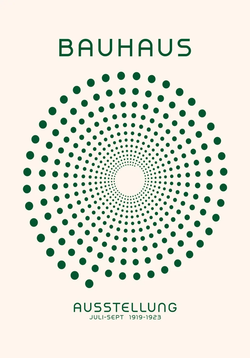 Poster Bauhaus a punti concentrici Verde intenso Geometrico Op Art alluminio dibond da Grungeo