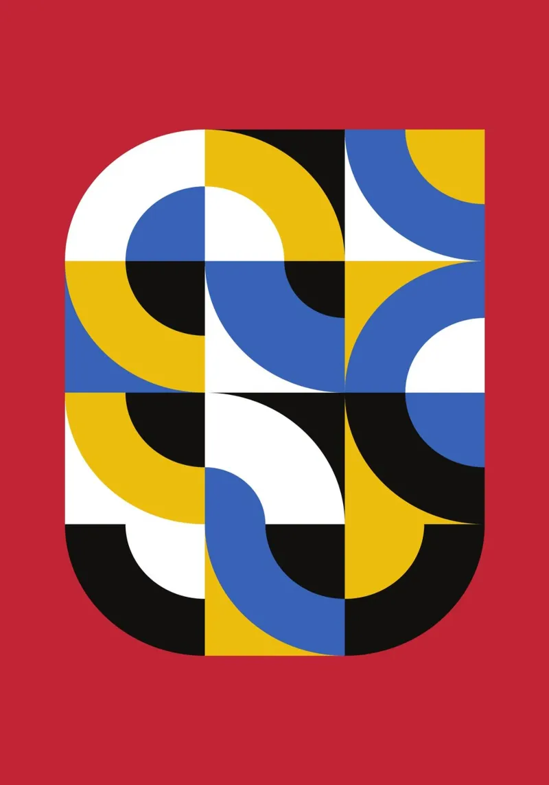 Bauhaus Geometric Abstract Art | Primary Color Arc Print hahnemühle by Grungeo