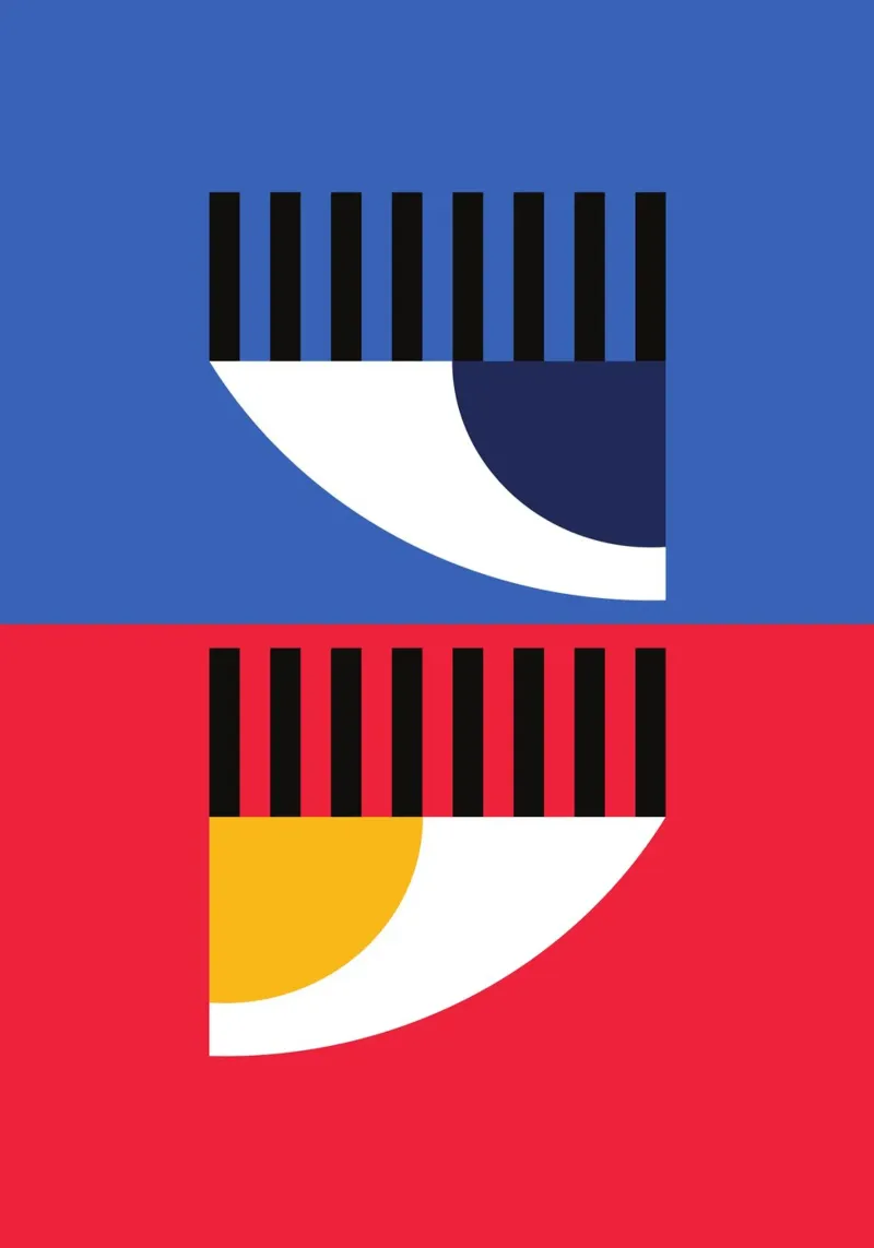 Split Color Abstract Eye Duet | Póster Geométrico Bauhaus aluminio dibond de Grungeo