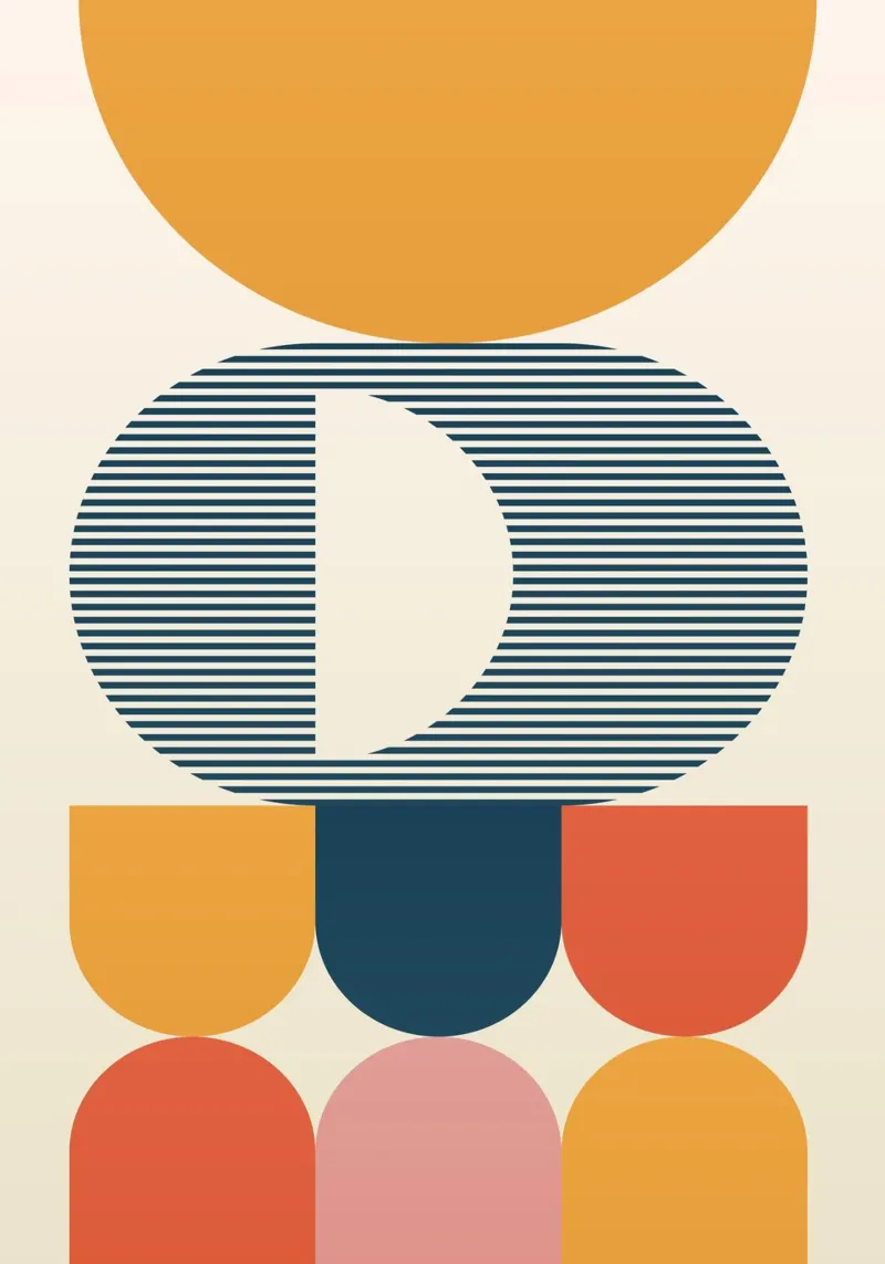 Boho Geometric Abstract Art | Terracotta Navy Striped Circle carta hahnemühle da Grungeo