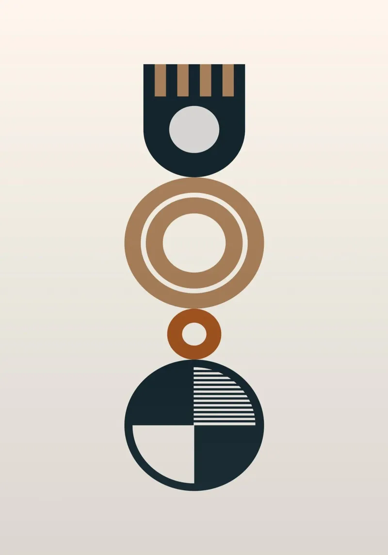 Boho Mid-Century Geometric Totem | Abstracto Neutro Oscuro aluminio dibond de Grungeo