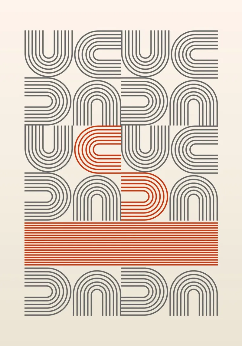 Retro Linear Arches Pattern | Mid-Century Rot & Grau Abstrac Poster von Grungeo
