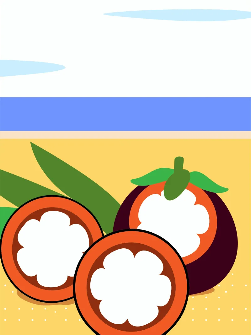 Manghi tropicali sulla spiaggia poster da OFFICIAL FRUIT & VEGETABLES