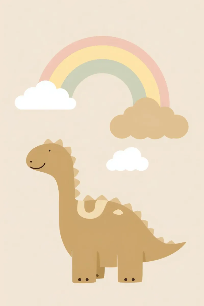 Dinosauro carino con arcobaleno e nuvole carta hahnemühle da DesignDoodle