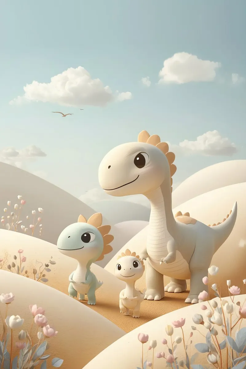 Simpatici dinosauri in un paesaggio pastello con fiori pellicola backlit da DesignDoodle