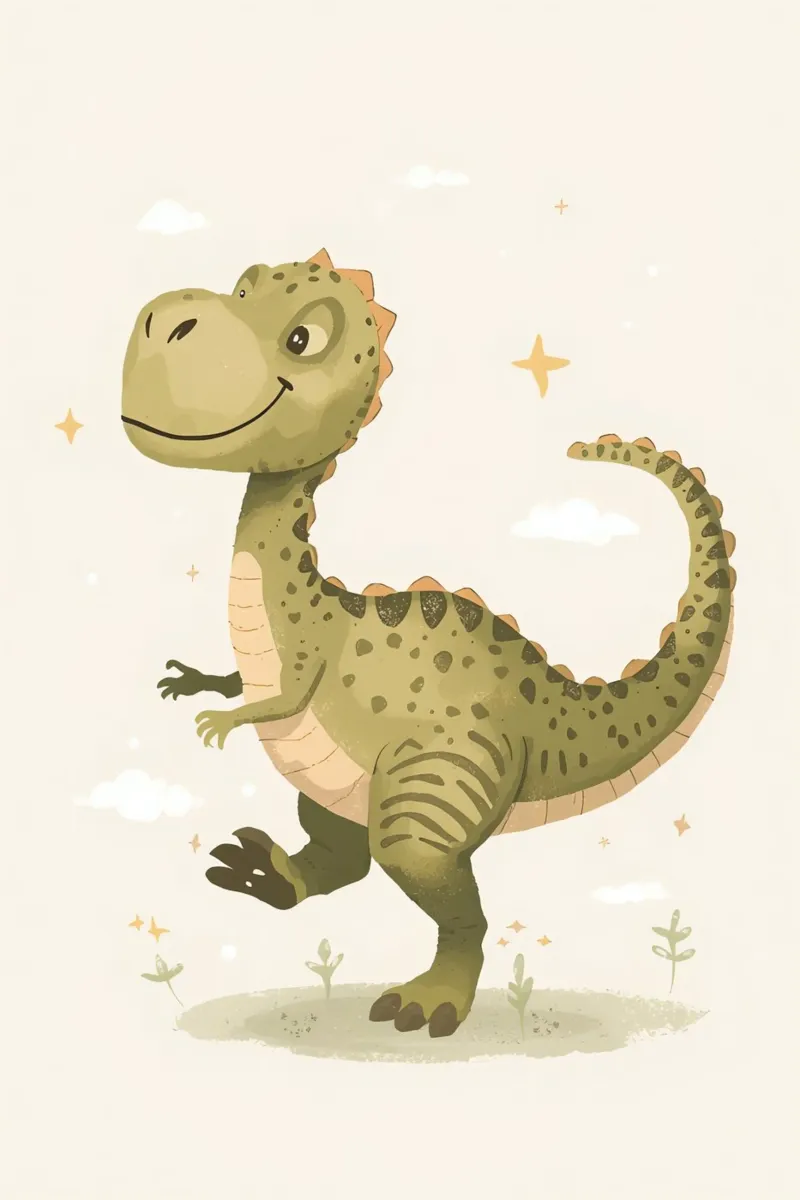 Felice Tyrannosaurus Rex con stelle e nuvole carta hahnemühle da DesignDoodle