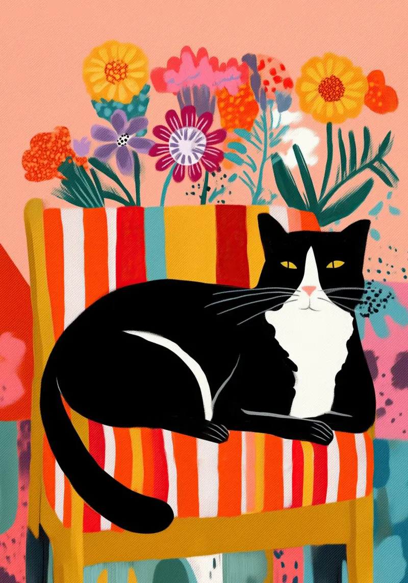 Lazy Afternoon - Cat Among Flowers carta hahnemühle da Luca