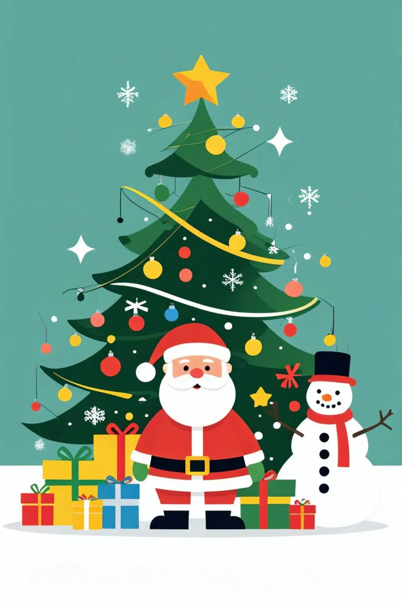Albero di Natale con Babbo Natale e pupazzo di neve pellicola backlit da DesignDoodle