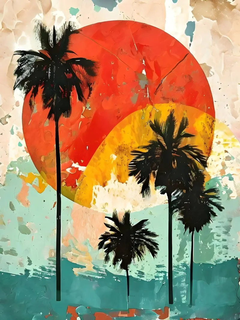 Sunset Palm Trees canvas with Floater frame by Artistic-shop