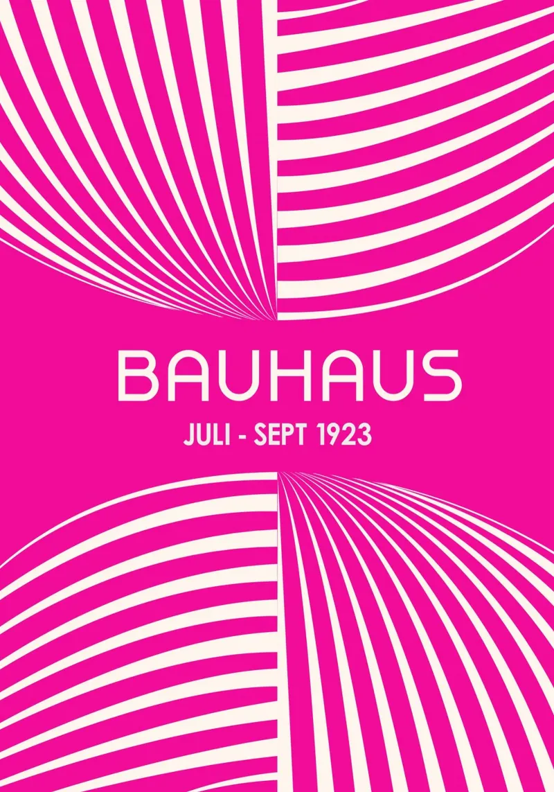 Bauhaus Op Art Print | Strisce geometriche bianche e rosa caldo Po poster da Grungeo