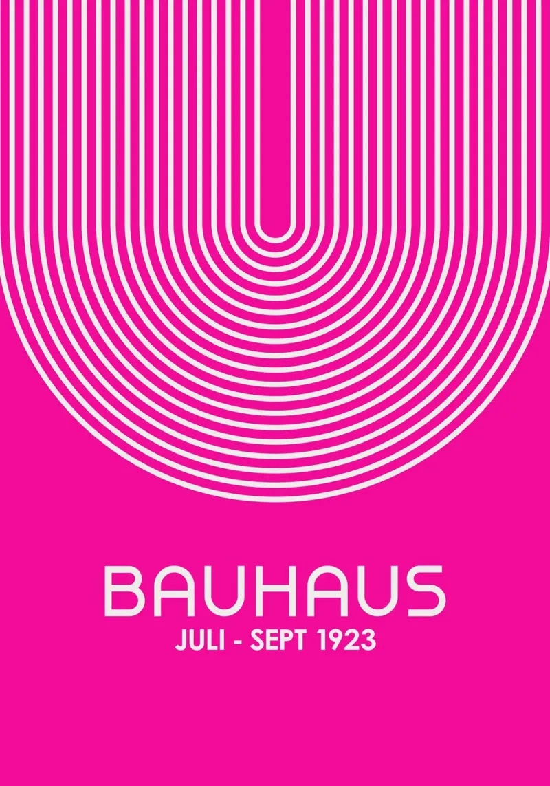 Bauhaus Arco Linee Poster | Rosa caldo e bianco Geom. Minimalista carta hahnemühle da Grungeo