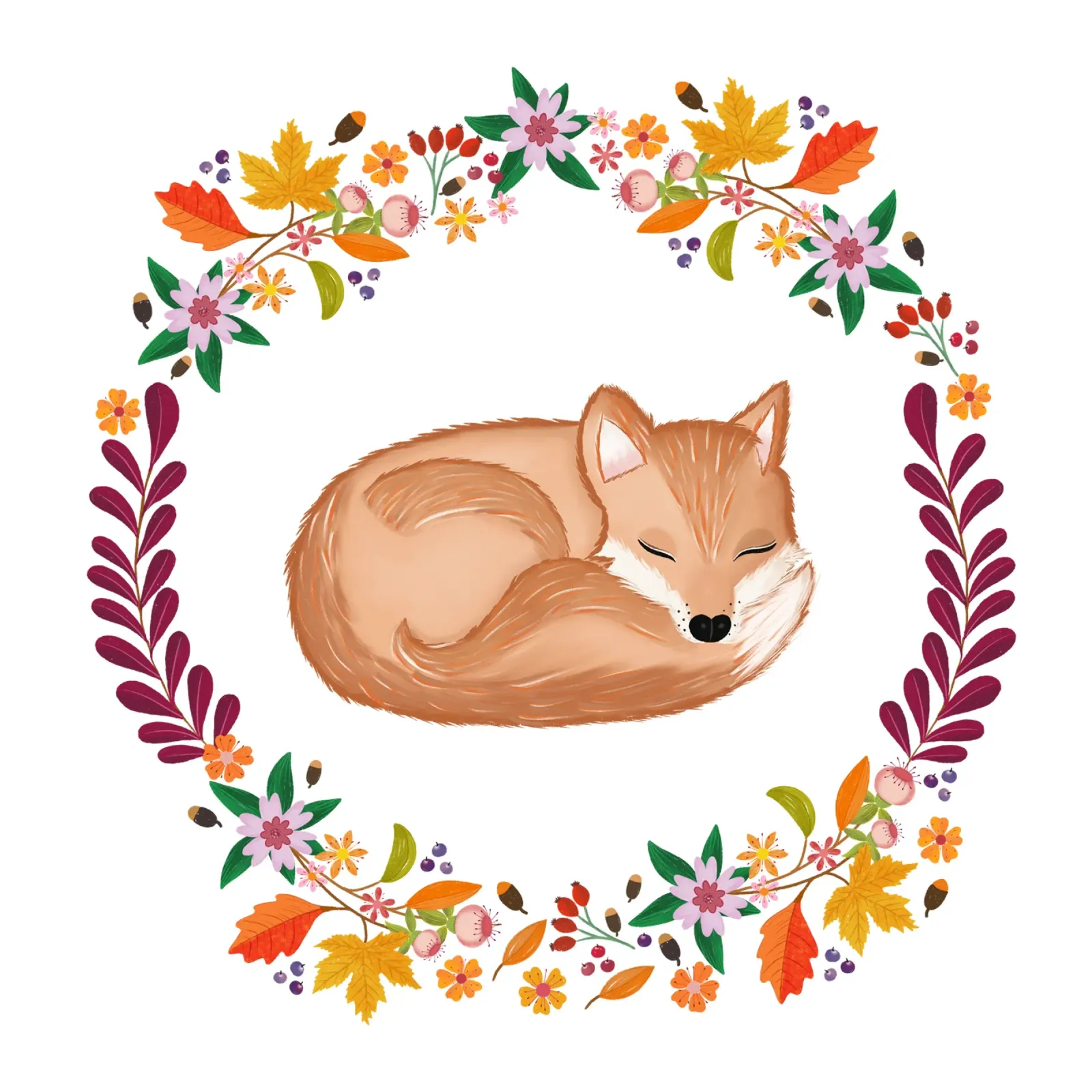 Herbstkranz mit schlafendem Fuchs Hahnemühle von CalliLetters