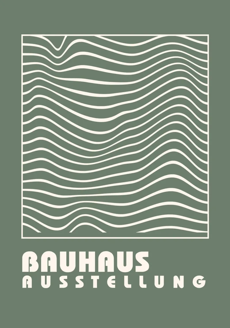 Poster per la mostra Bauhaus Verde salvia Op Art Linee ondulate Abstr plexiglass da Grungeo
