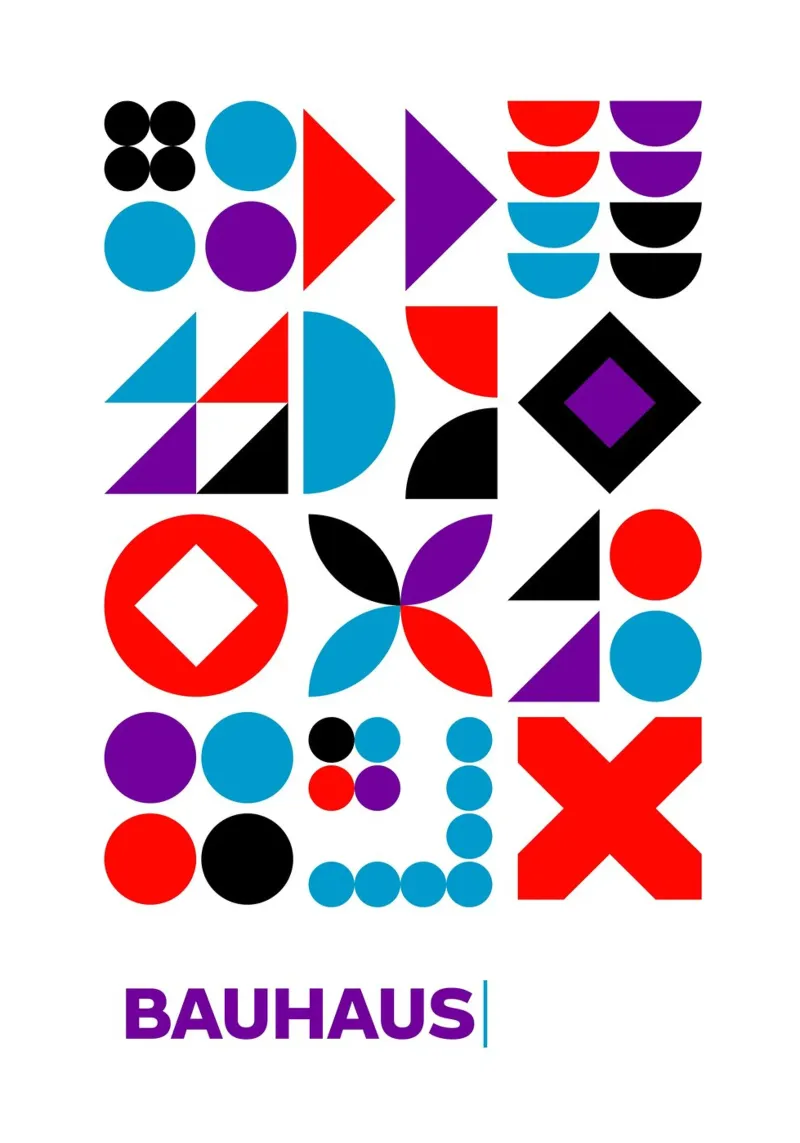 Bauhaus Abstracto Formas Geométricas Colores Primarios Modular Gri metacrilato de Grungeo