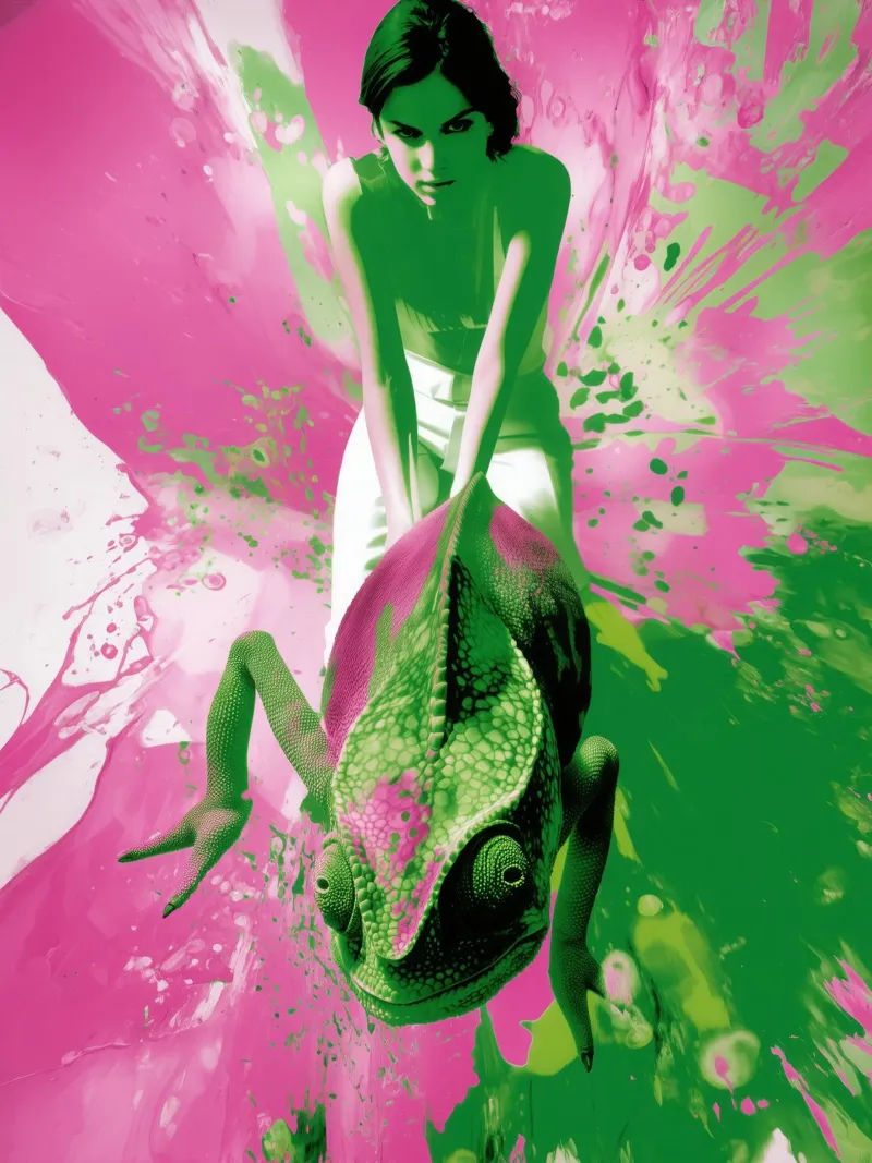 Donna camaleonte | Action Painting in rosa e verde pellicola backlit da Autofocus