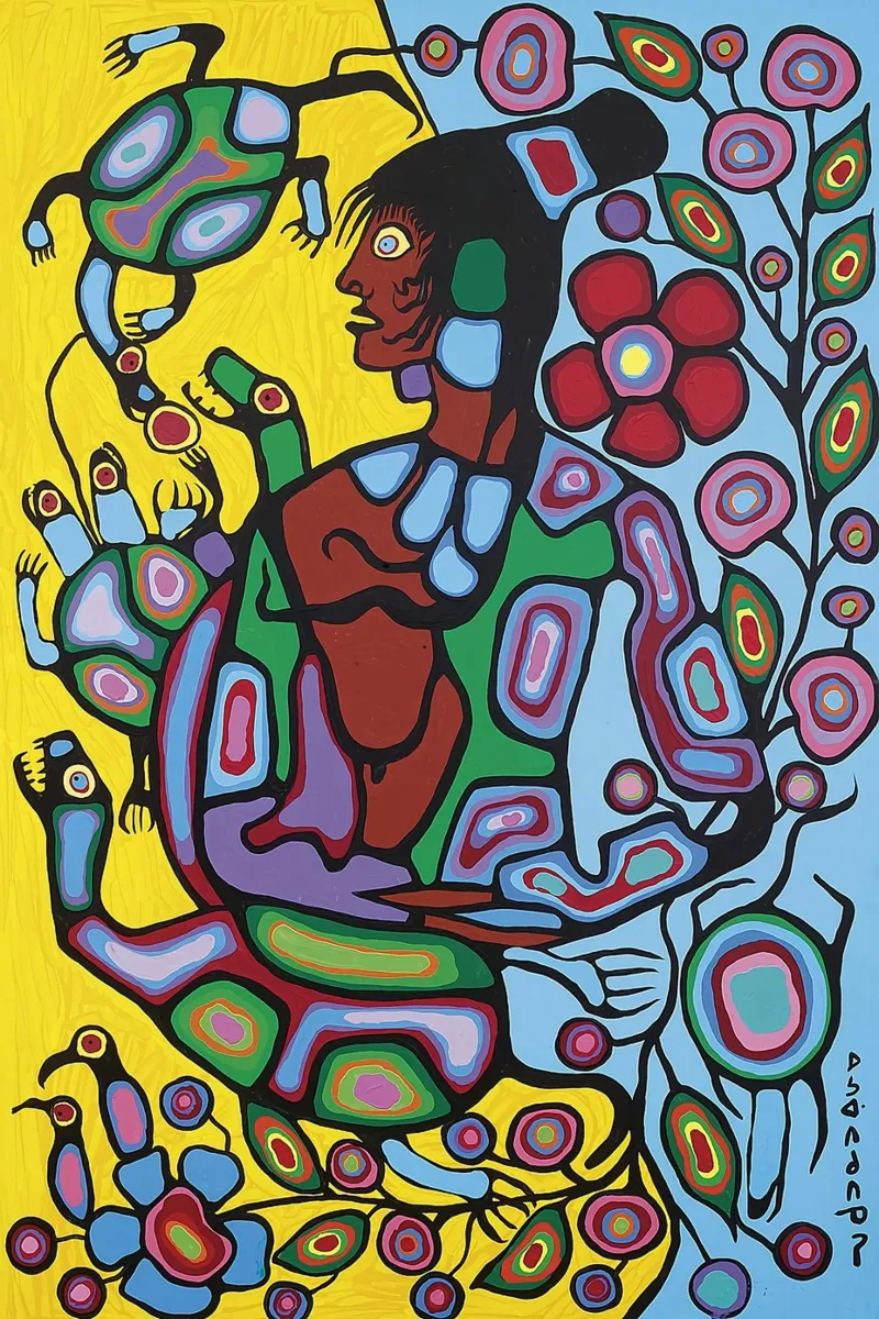 Norval Morrisseau Sciamano e tartarughe alluminio dibond da Riley Art Studio