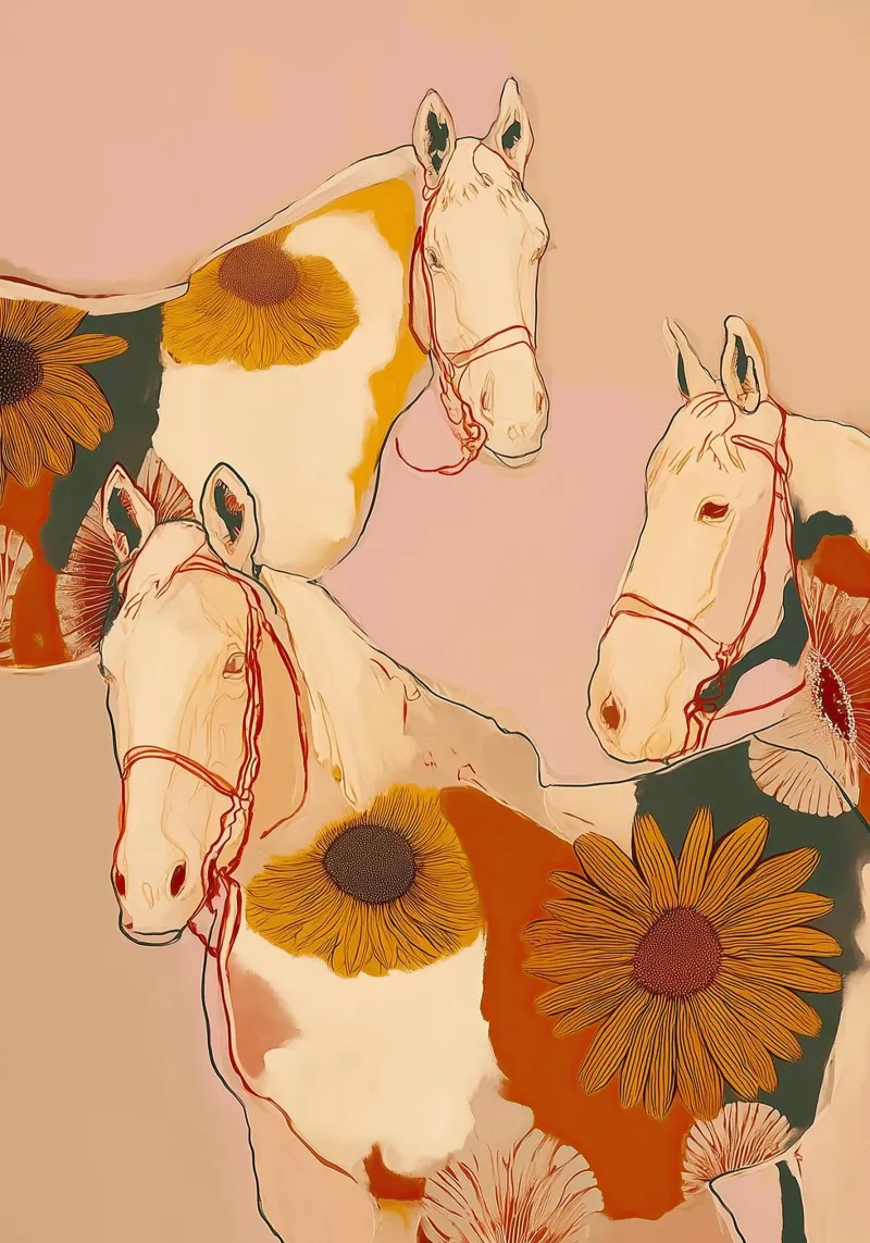 Sunflower Horses in Golden Harmony plexiglass da Luca