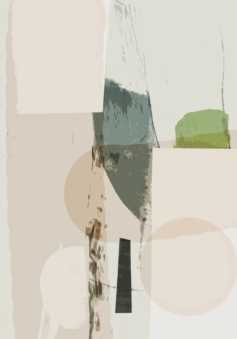 abstract collage beige green acrylic glass by IRIS LEHNHARDT FINE ART
