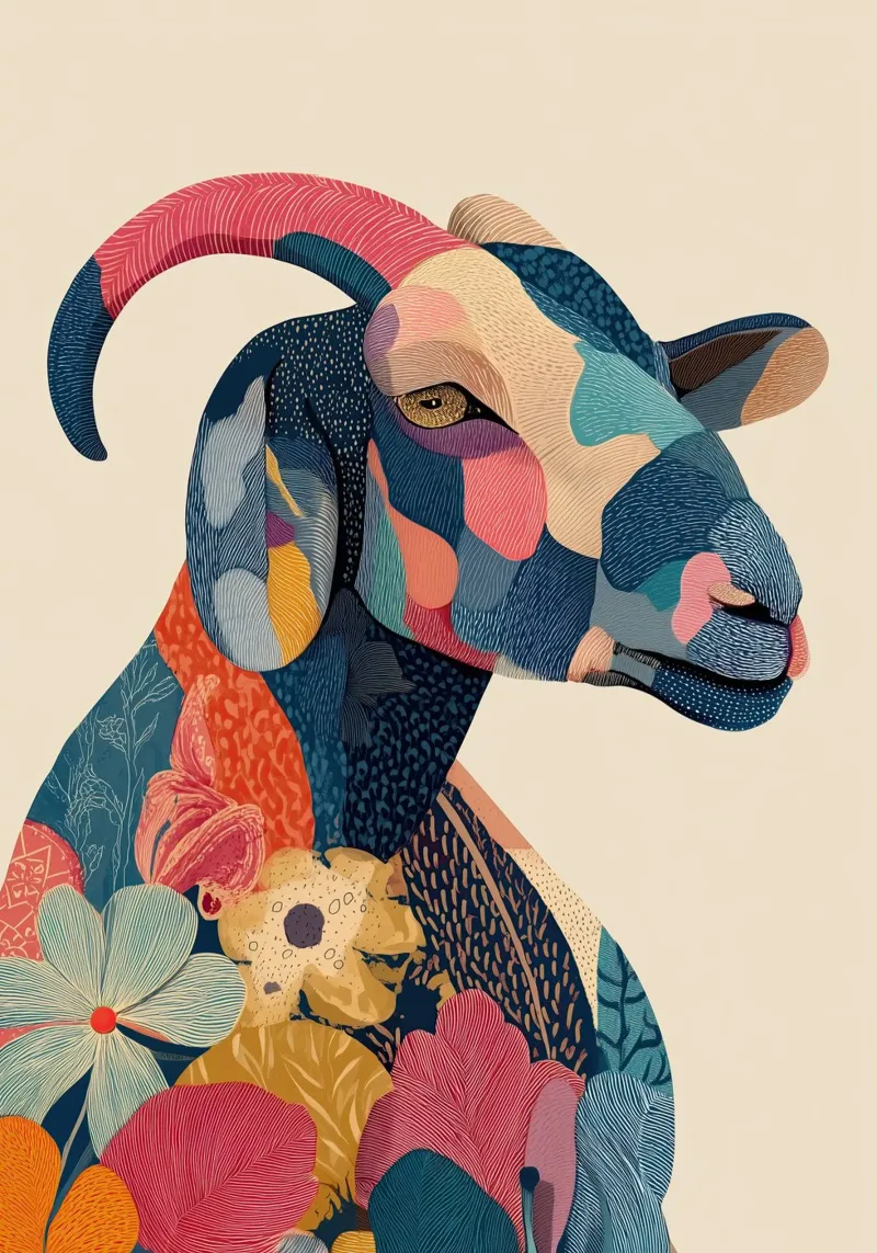 Portrait of a Goat in Bloom carta hahnemühle da Luca
