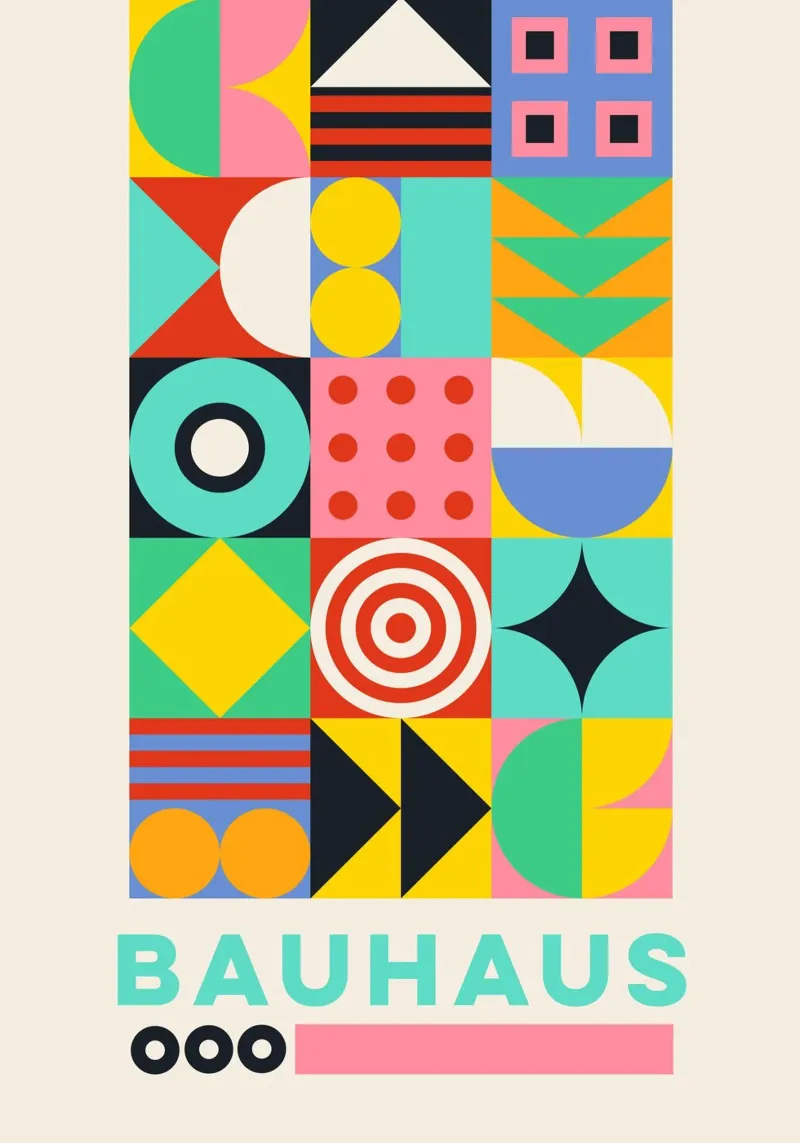 Bauhaus Geometric Grid Poster - Vibrant Abstract Pattern Pri canvas by Grungeo