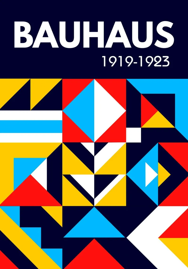 Bauhaus 1919 Geometric Grid Poster - Primary Color Triangles canvas by Grungeo
