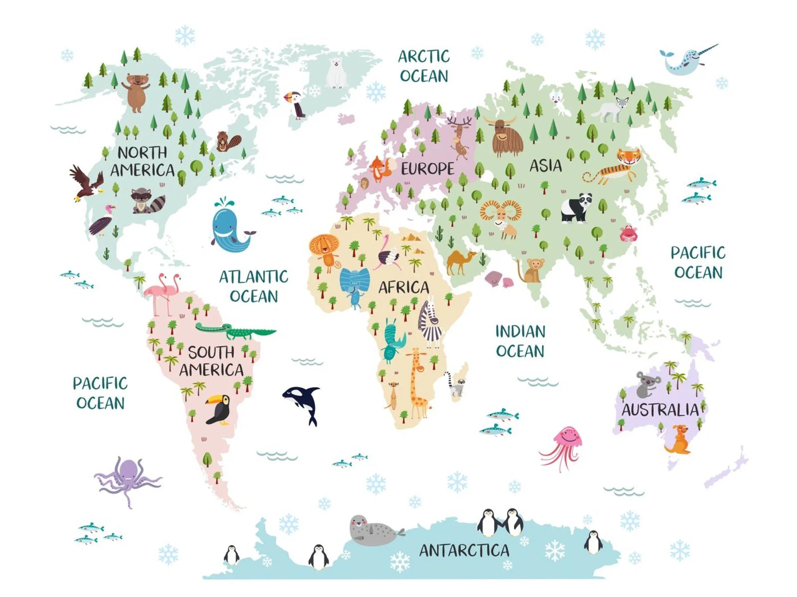 Nursery Animal World Map in Pastels poster by Piccalilli Prints