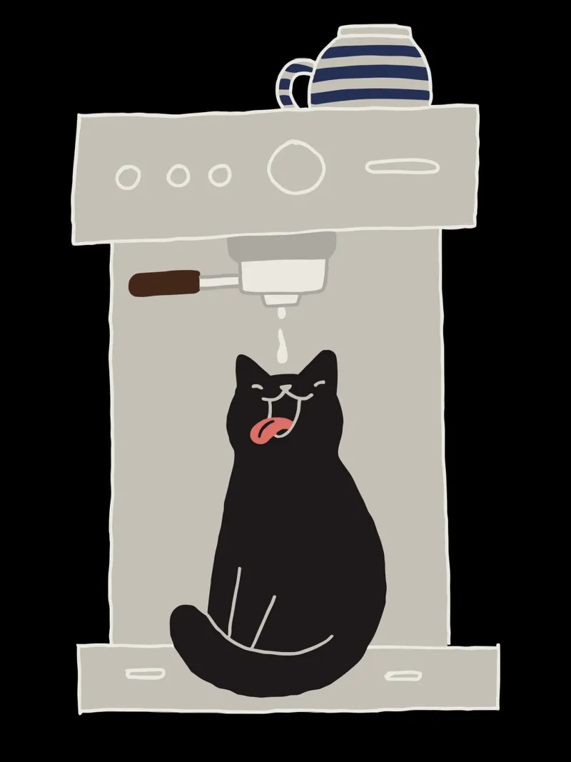 Cat under coffee machine illustration plexiglass da vintageshop