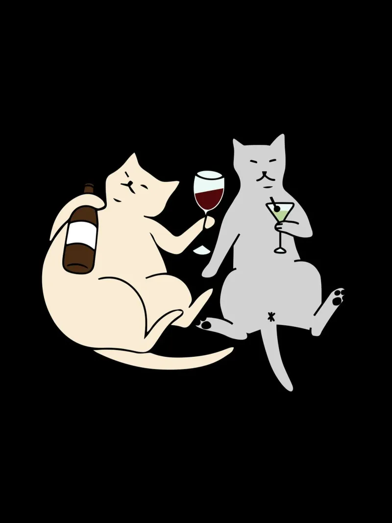 Cats Drinking Cartoon Illustration carta hahnemühle da vintageshop