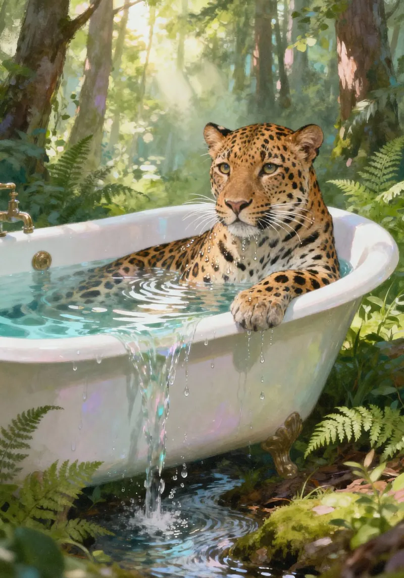 Leopard In the Bathtub alluminio dibond da Attaboy Dsgn
