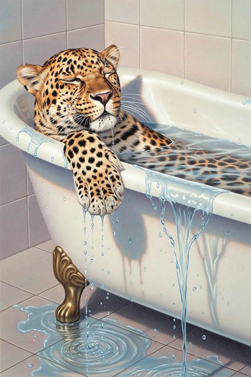 Wild Serenity Leopard Bathtub pellicola backlit da Attaboy Dsgn