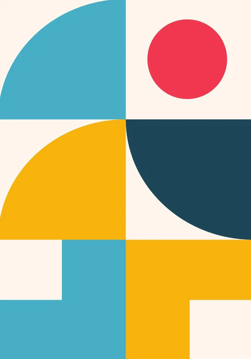Abstract Geometric Color Block Poster Mid-Century Circles hahnemühle by Grungeo