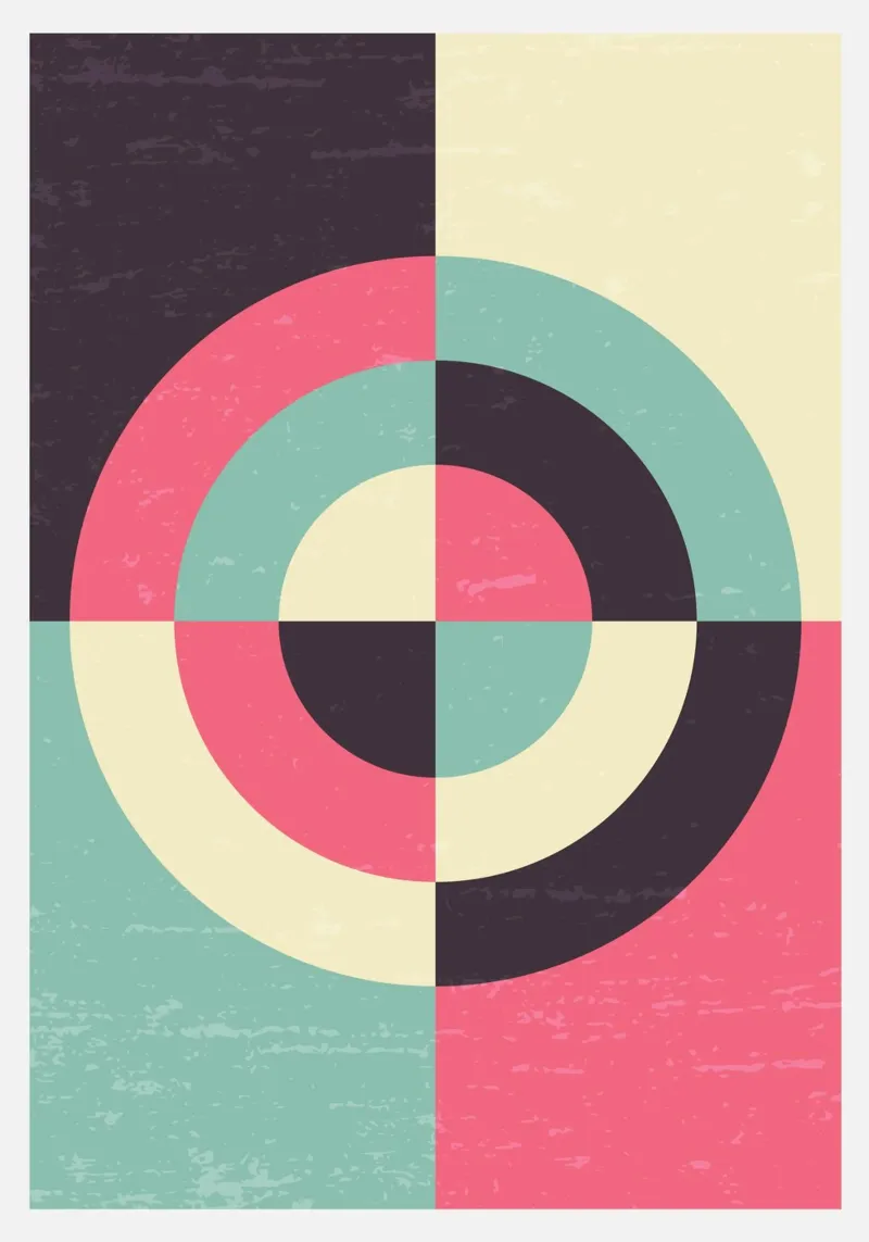 Stampa bersagliata geometrica a blocchi di colore in stile Bauhaus alluminio dibond da Grungeo