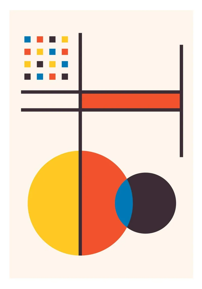 Arte astratta di forme geometriche primarie ispirate a Kandinsky alluminio dibond da Grungeo