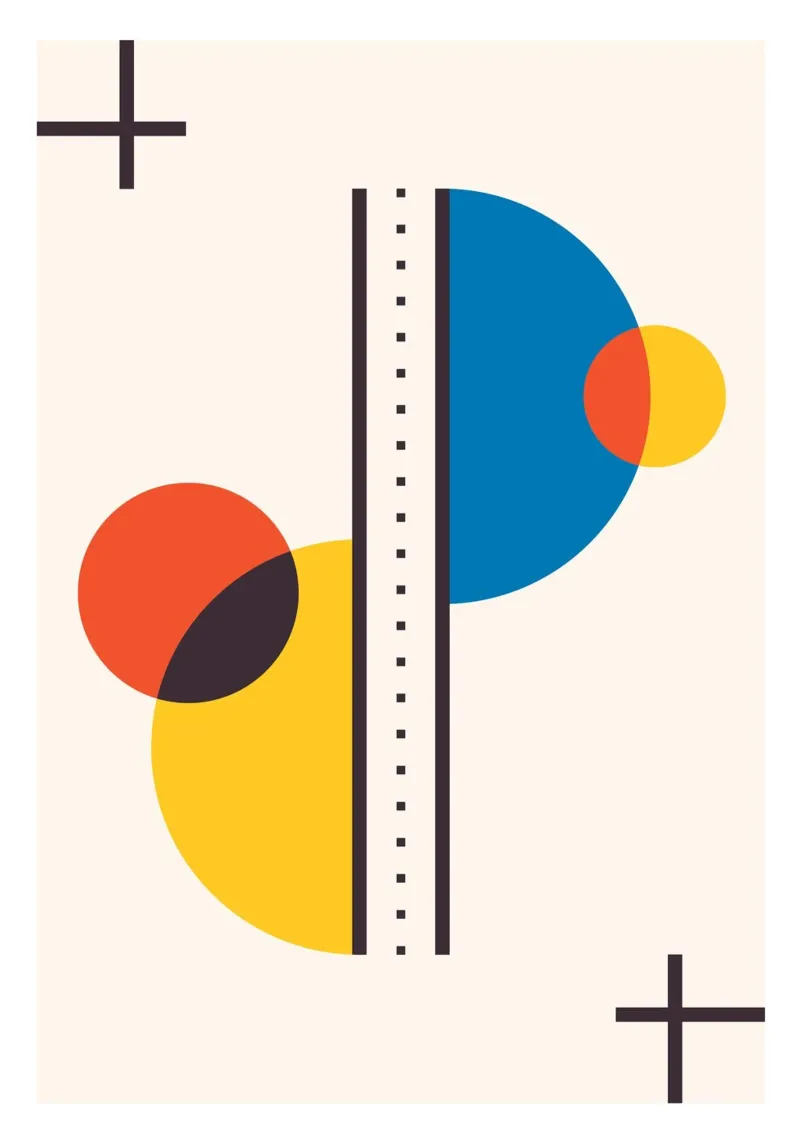 Abstract Primary Circles Composition Bauhaus Geometric Art poster de Grungeo