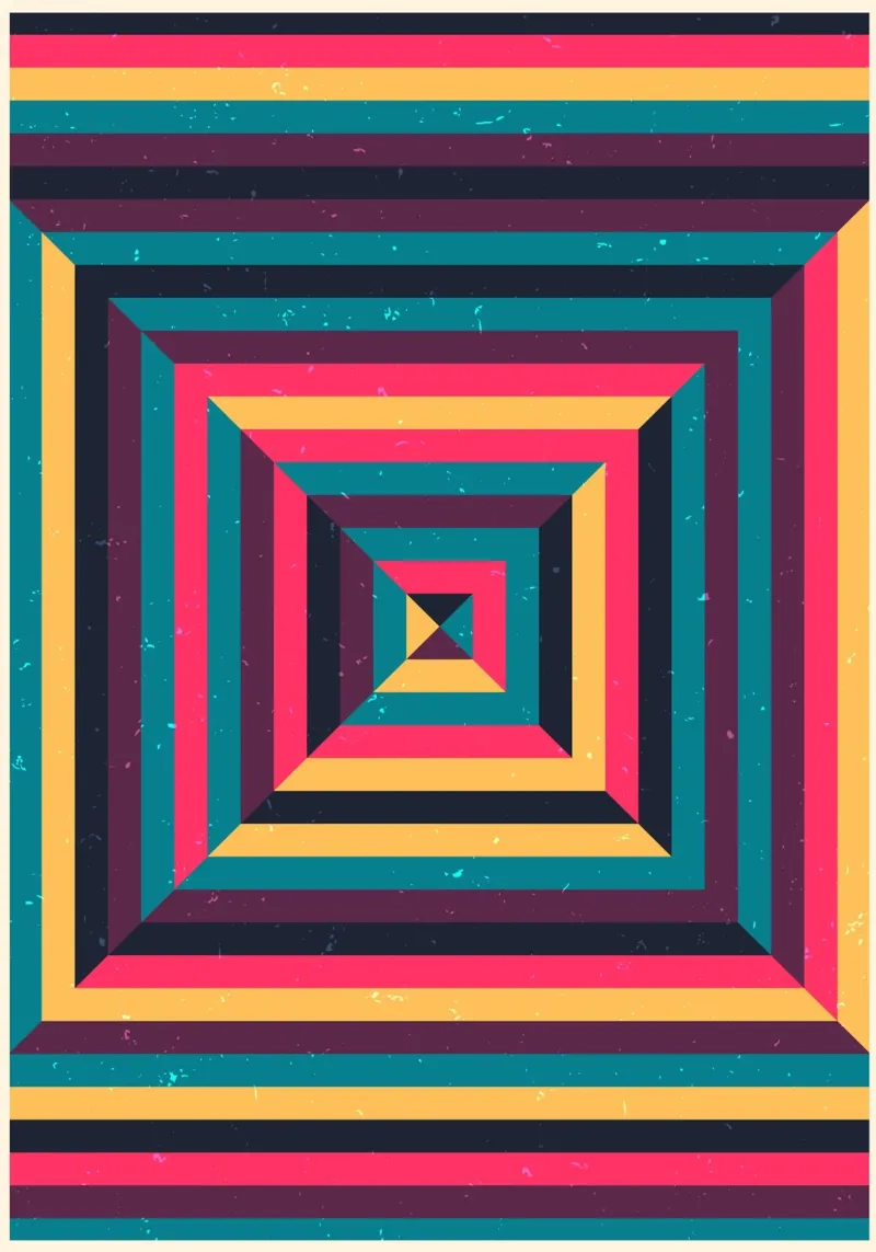 Stampa geometrica retrò Op Art Quadrato Tunnel Distressed alluminio dibond da Grungeo