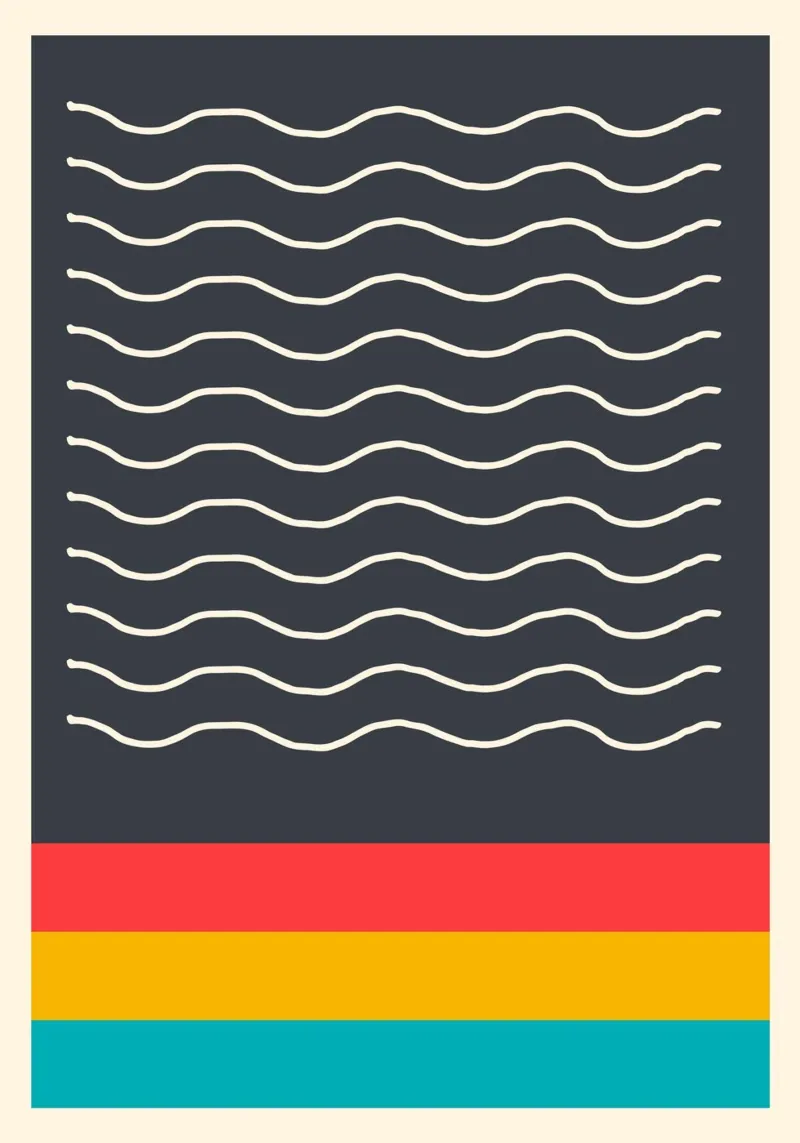 Minimalistische Golvende Lijnen Donker Abstracte Kleurenblok Print hahnemühle van Grungeo