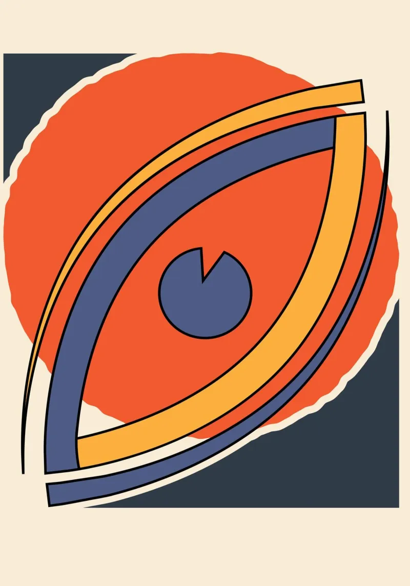 Abstract Eye Shape Orange Navy Modern Surreal Print metacrilato de Grungeo