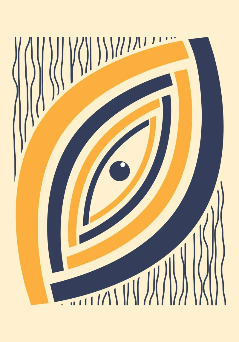 Abstract Oog Overlappende Lijnen Oranje Marine Bauhaus Print hahnemühle van Grungeo
