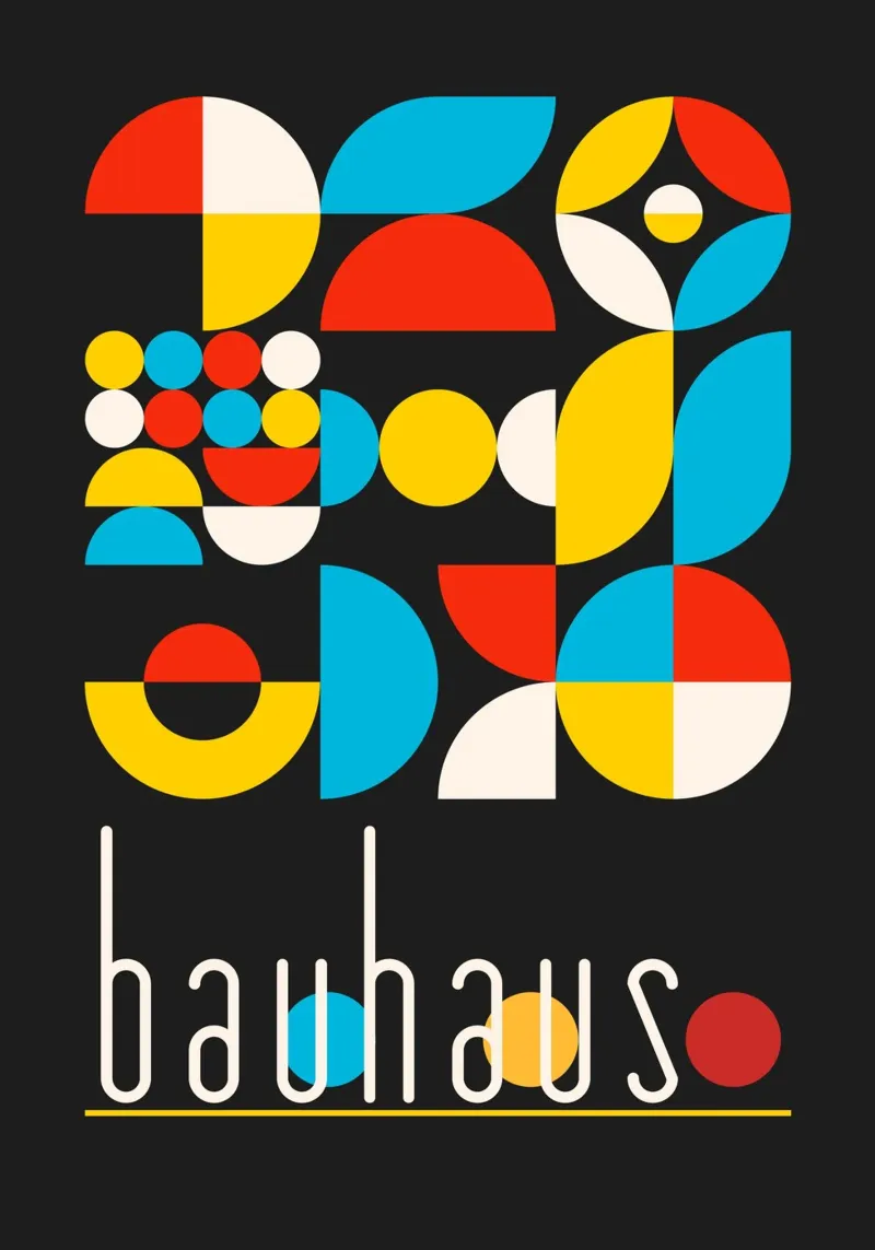 Vibrant Bauhaus Geometric Abstract Shapes Black Background D metacrilato de Grungeo