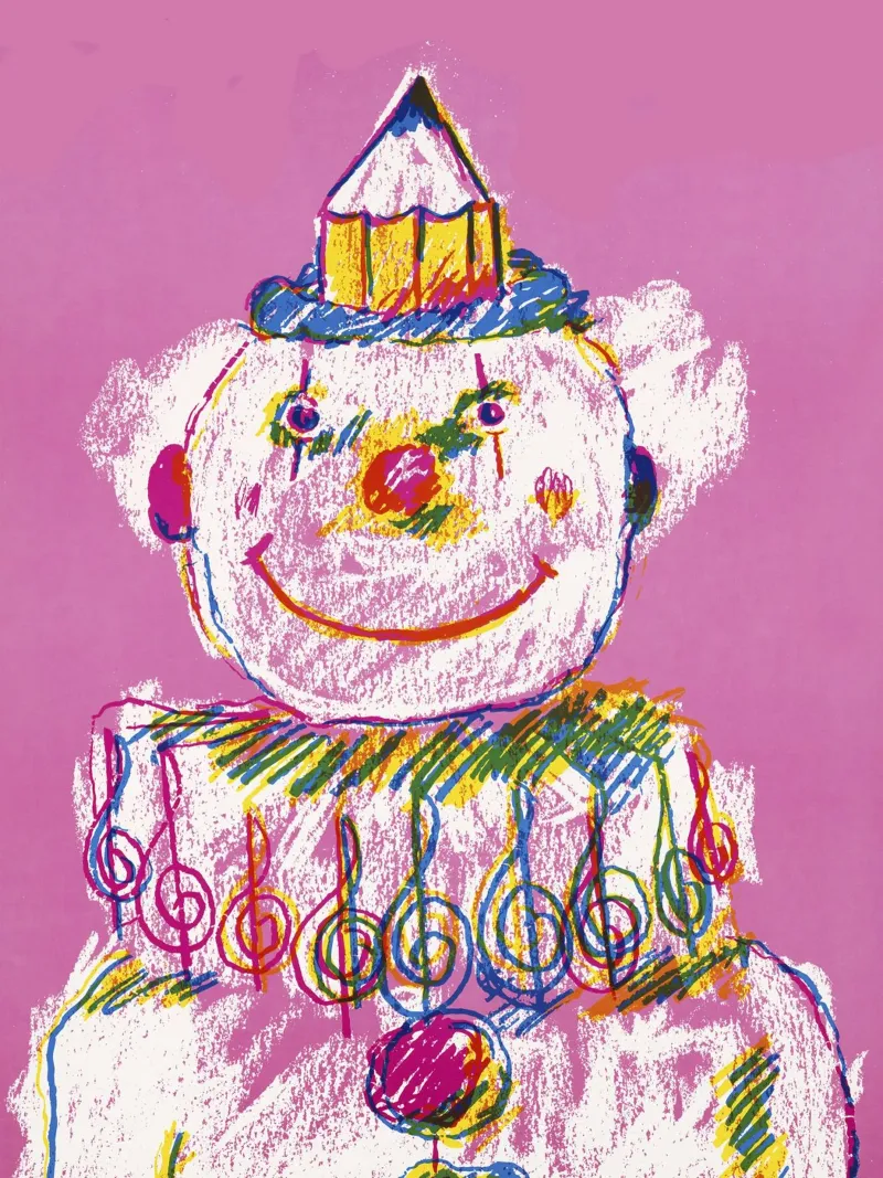 Colorful Clown Drawing with Pencil Hat carta hahnemühle da artshop