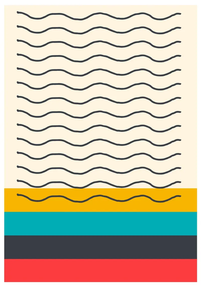 Wellige Linien Abstraktes Poster Mitte des Jahrhunderts Modernes Design Hahnemühle von Grungeo