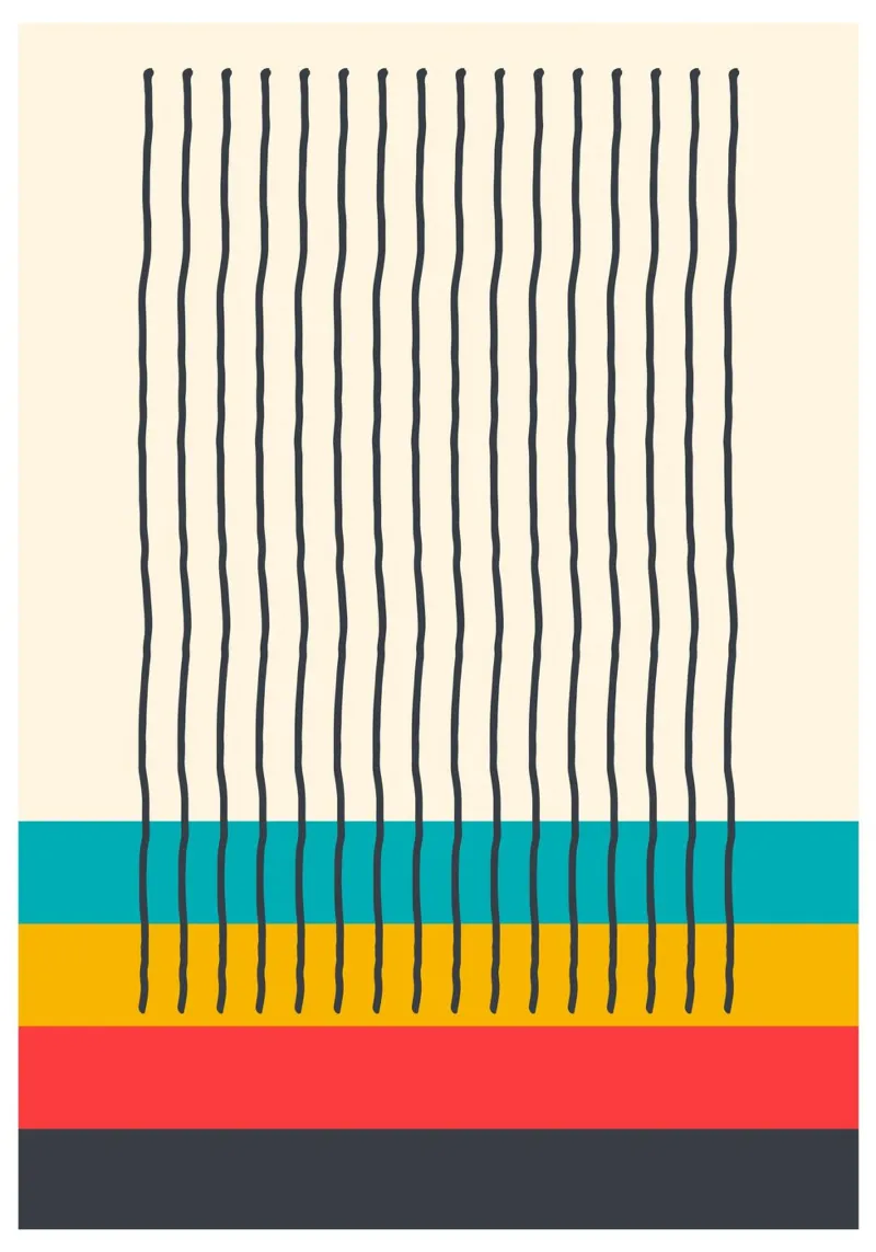 Mid-Century Moderne Abstracte Verticale Lijnen | Wintertaling Mosterd Re hahnemühle van Grungeo