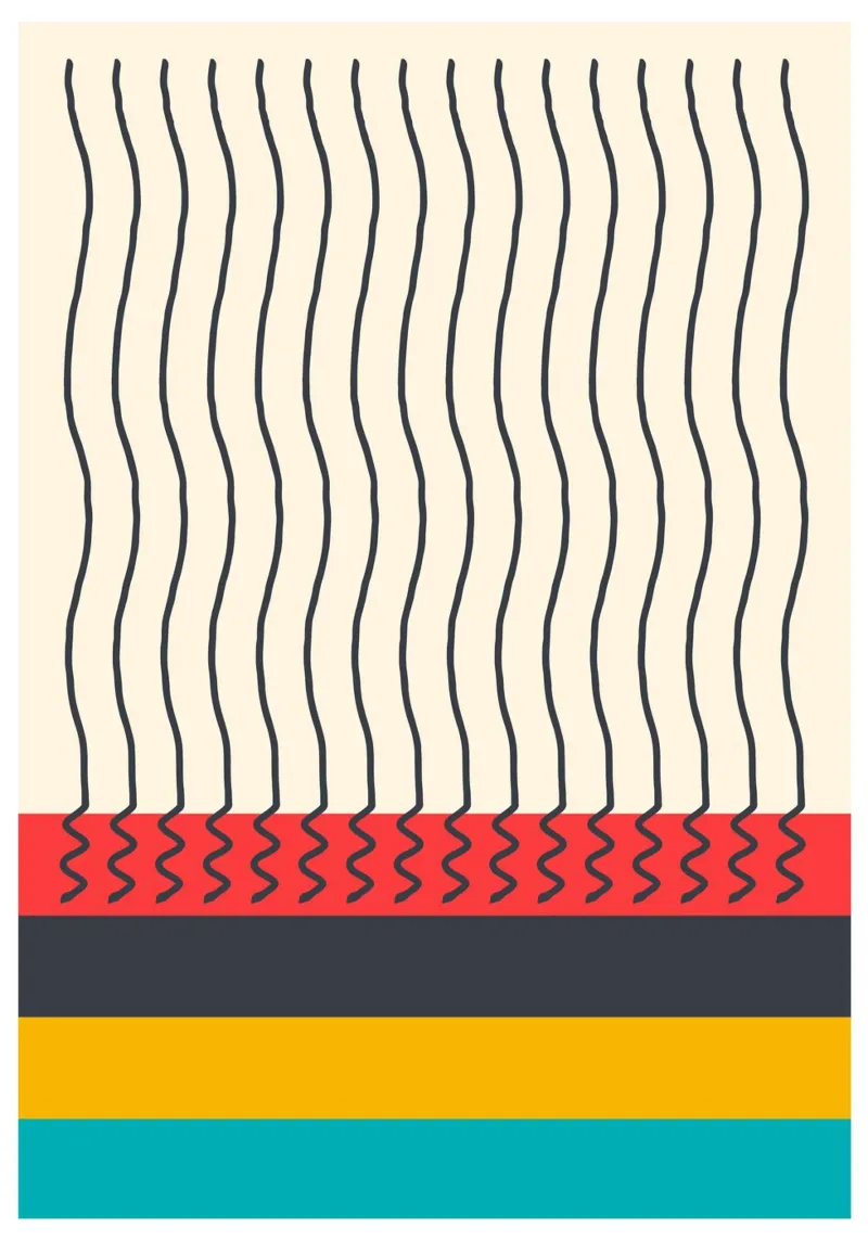 Stampa a blocchi di colore astratta con linee ondulate di metà secolo moderno poster con telaio in alluminio da Grungeo